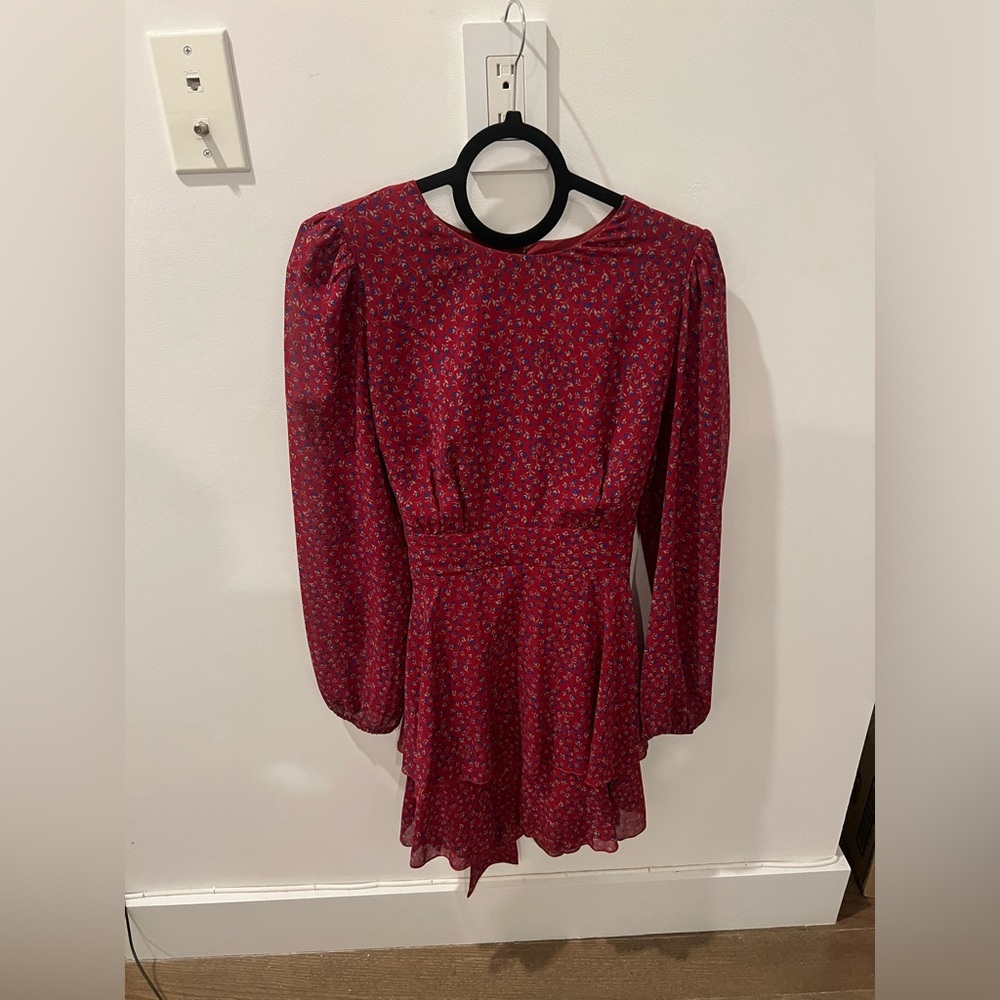 Dark pink long sleeve zip up dress with tie in back